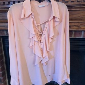 New York and Company blush ruffle front top